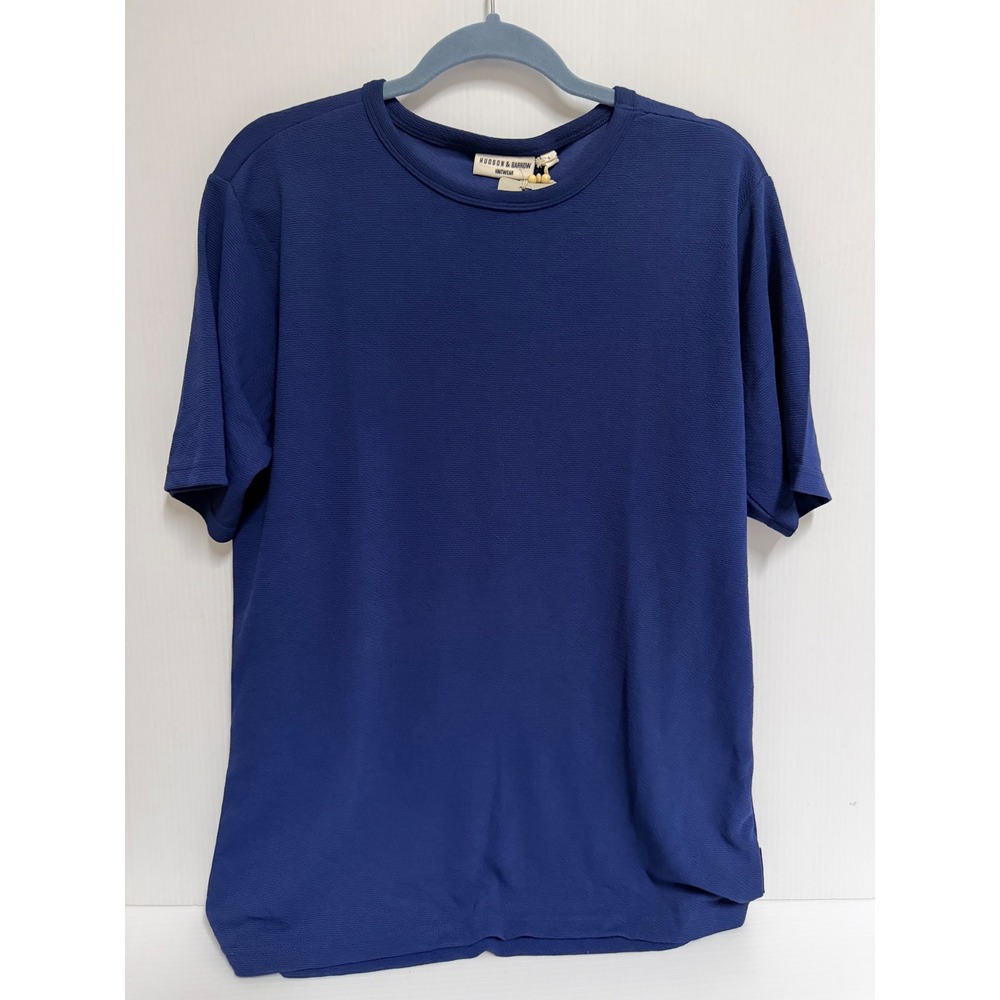 Hudson & Barrow Knitwear Mens Navy Blue Textured Short Sleeve Tee HB11036K224